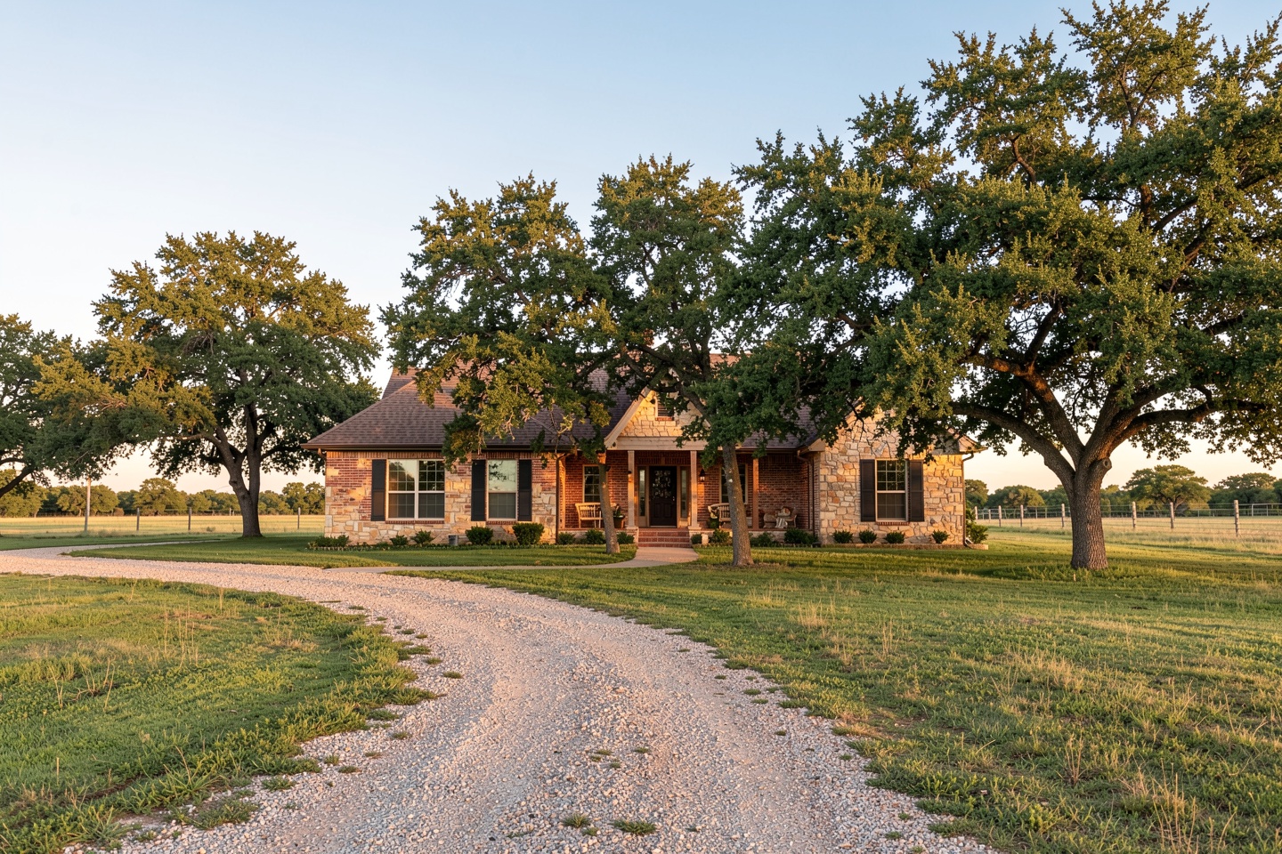 Ranch-style stone and brick home on rural acreage in Annetta South, TX