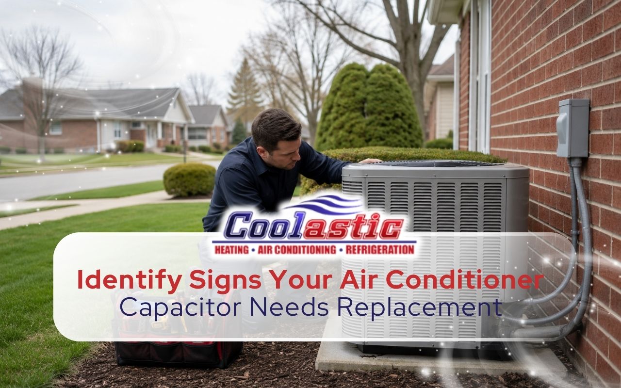 Technician checking when to replace air conditioner capacitor in an outdoor AC unit