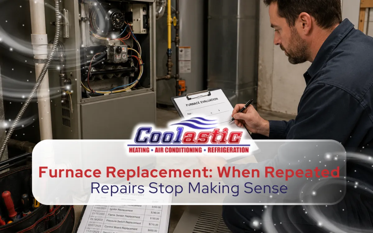 Furnace replacement evaluation comparing age, condition, and repair history
