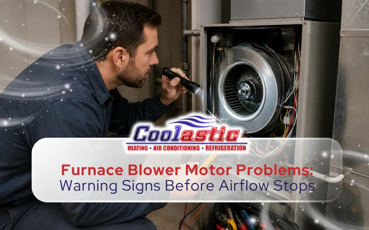 Furnace blower motor being inspected for airflow and operating problems