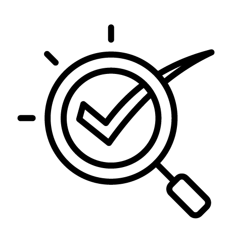 Icon of magnifying glass over checkmark