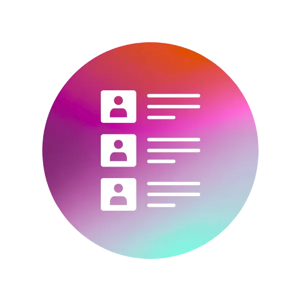 Pink and light blue circle with a checklist in the middle