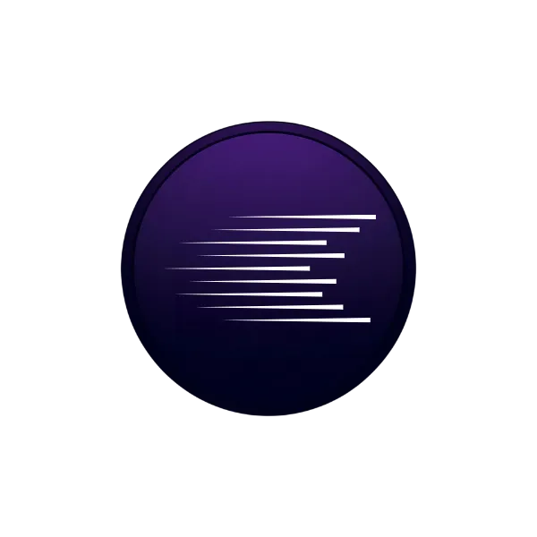 A dark purple circle with an icon that represents speed in the middle