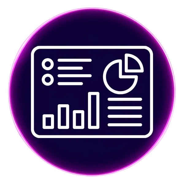 A purple circle with an icon in the middle that shows a dashboard 