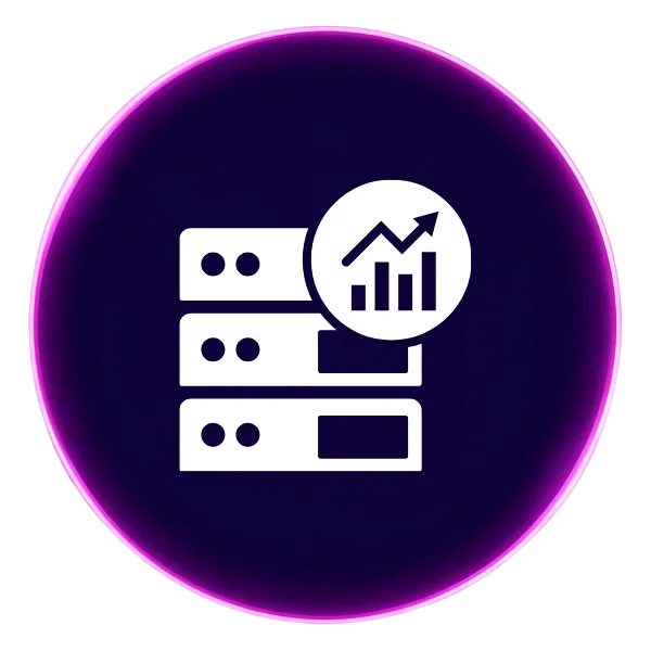 A purple circle with an icon in the middle that shows a dashbord with an upwards chart