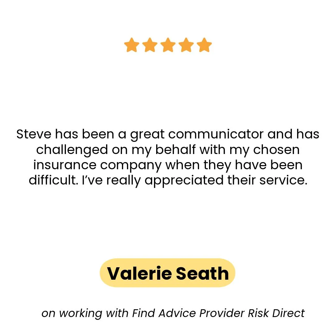 Valerie Seath shares their positive experience with Risk Direct. 'Testimonial content.
