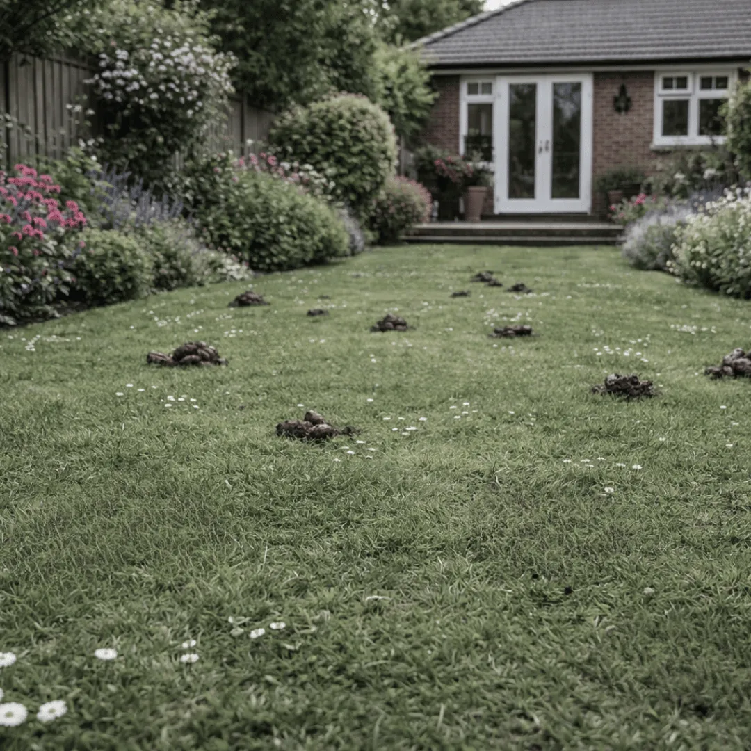 unclean residential garden, before dog waste removal service