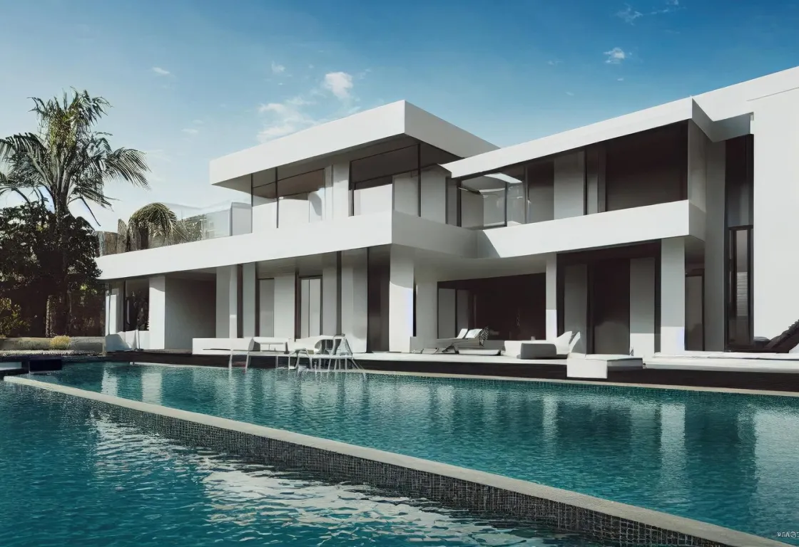 Modern Home with pool during the day