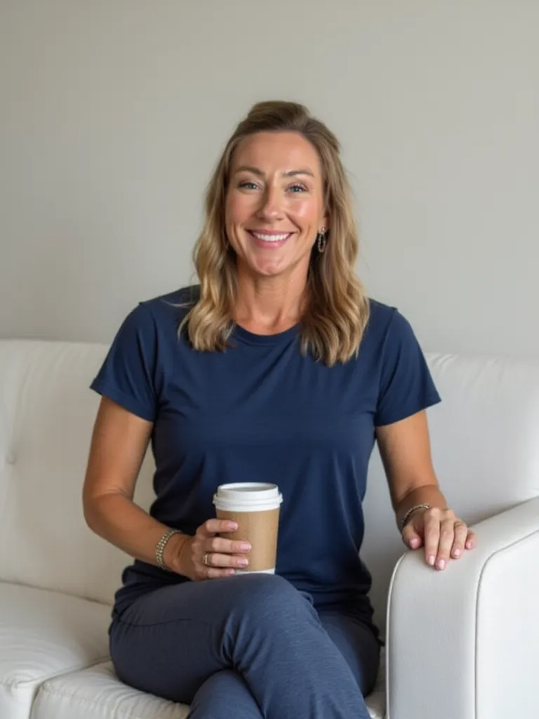 Modern illustration of an athletic mom holding a water bottle, transparent background.