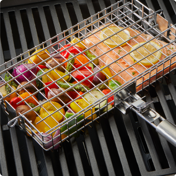 Braize adjustable grill basket with removable handle