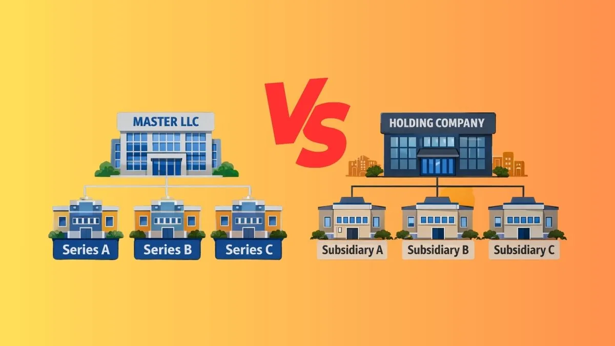 An illustration comparing a Series LLC with a holding company structure