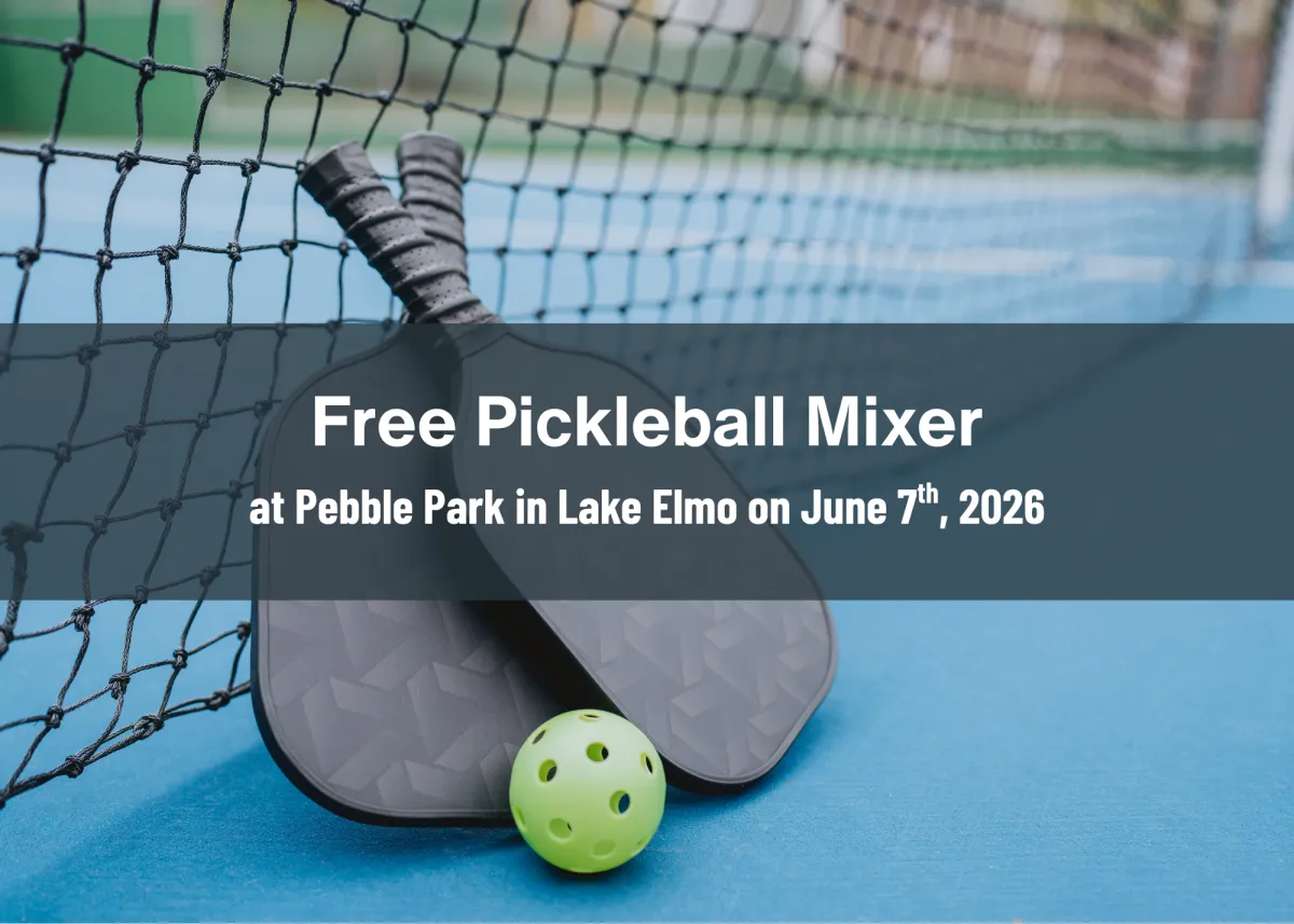 Image of pickleball paddles on a court, with blog title going across the middle.