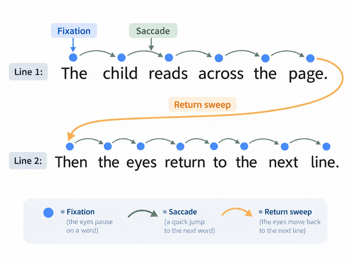 Illustration showing eye movements across lines of text while reading