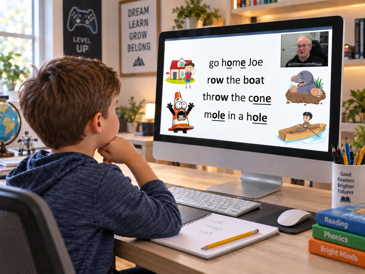 Elementary student working one-on-one with an online reading tutor