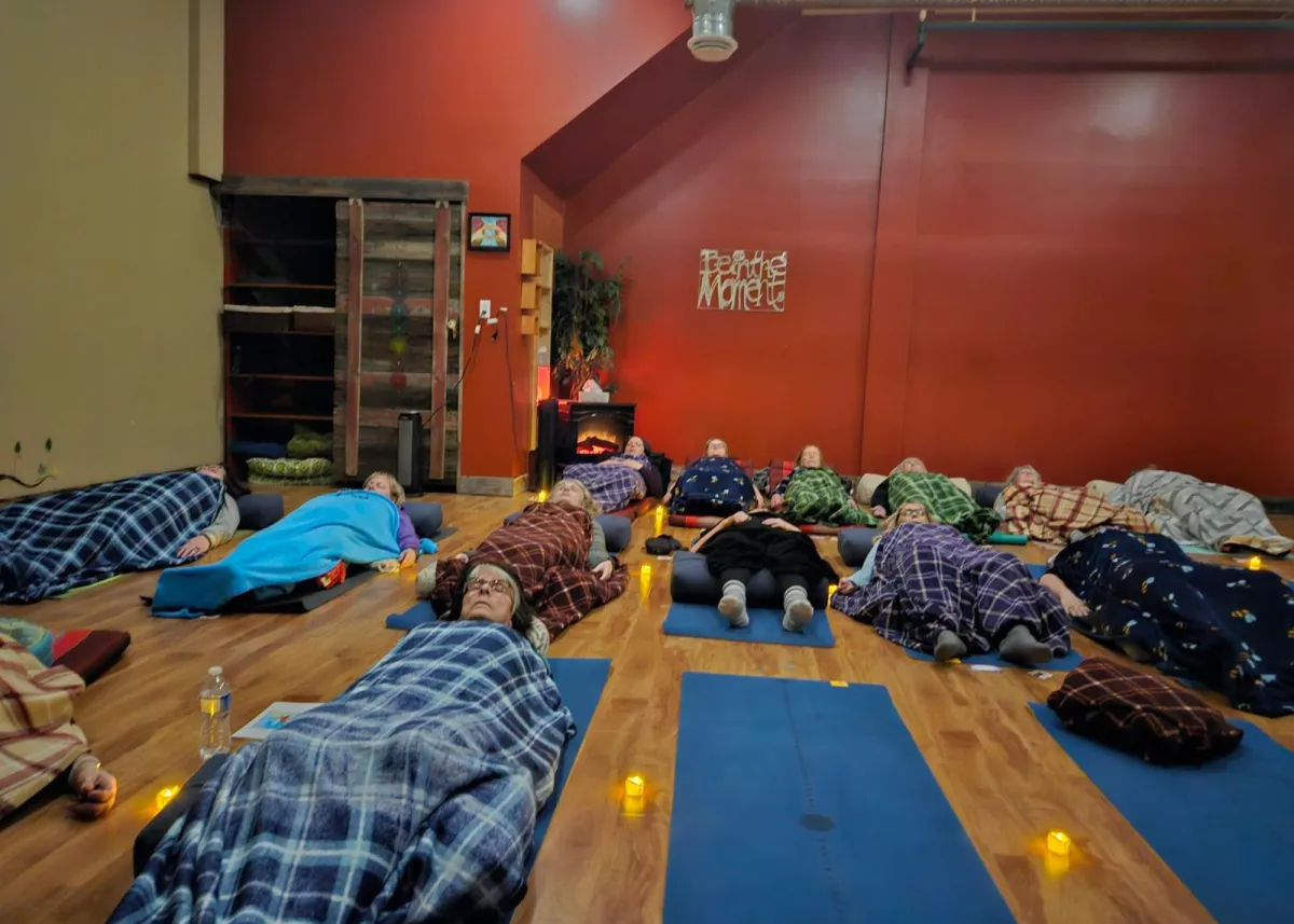 Sound Bath event with crystal bowls and serene lighting