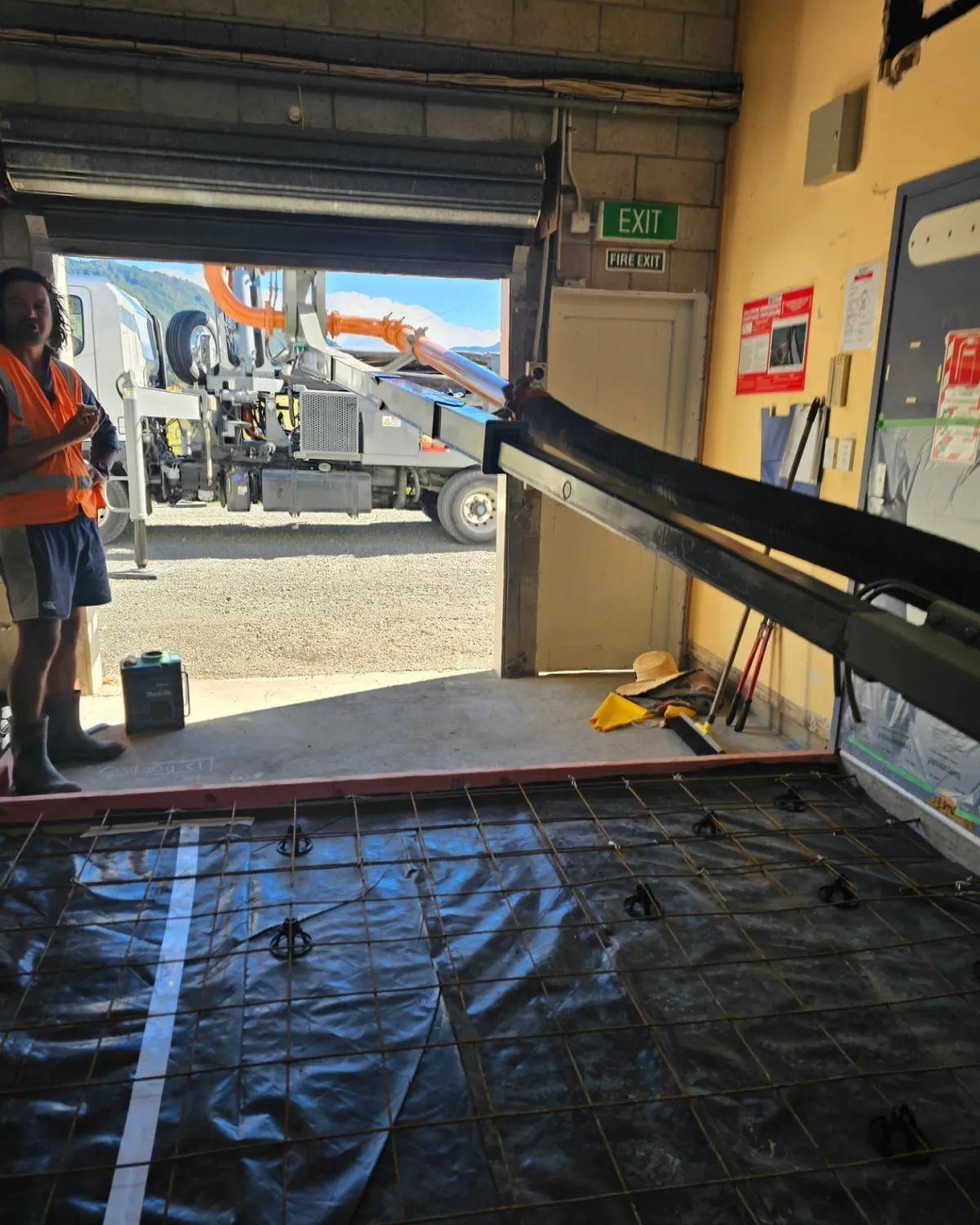 Line concrete pumping indoor floor pour Wairarapa