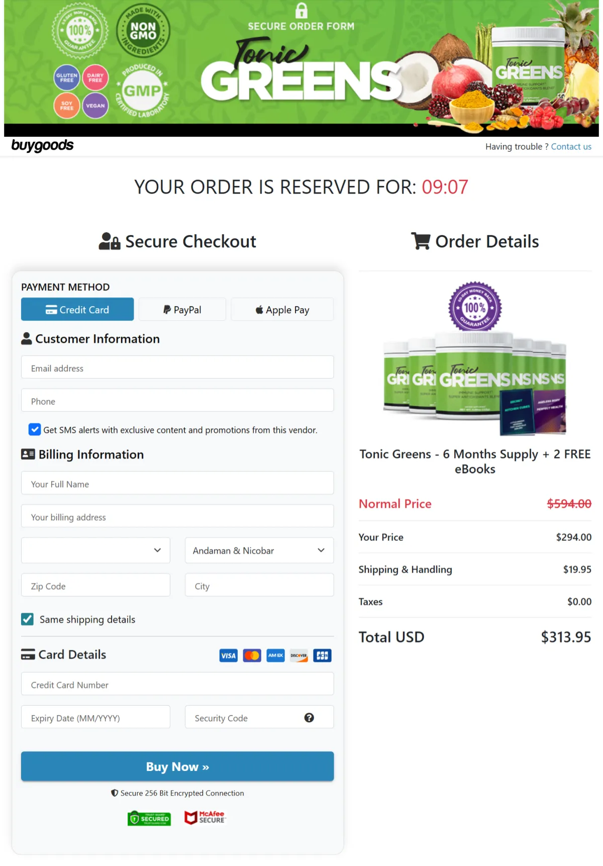 Tonic Greens official webite