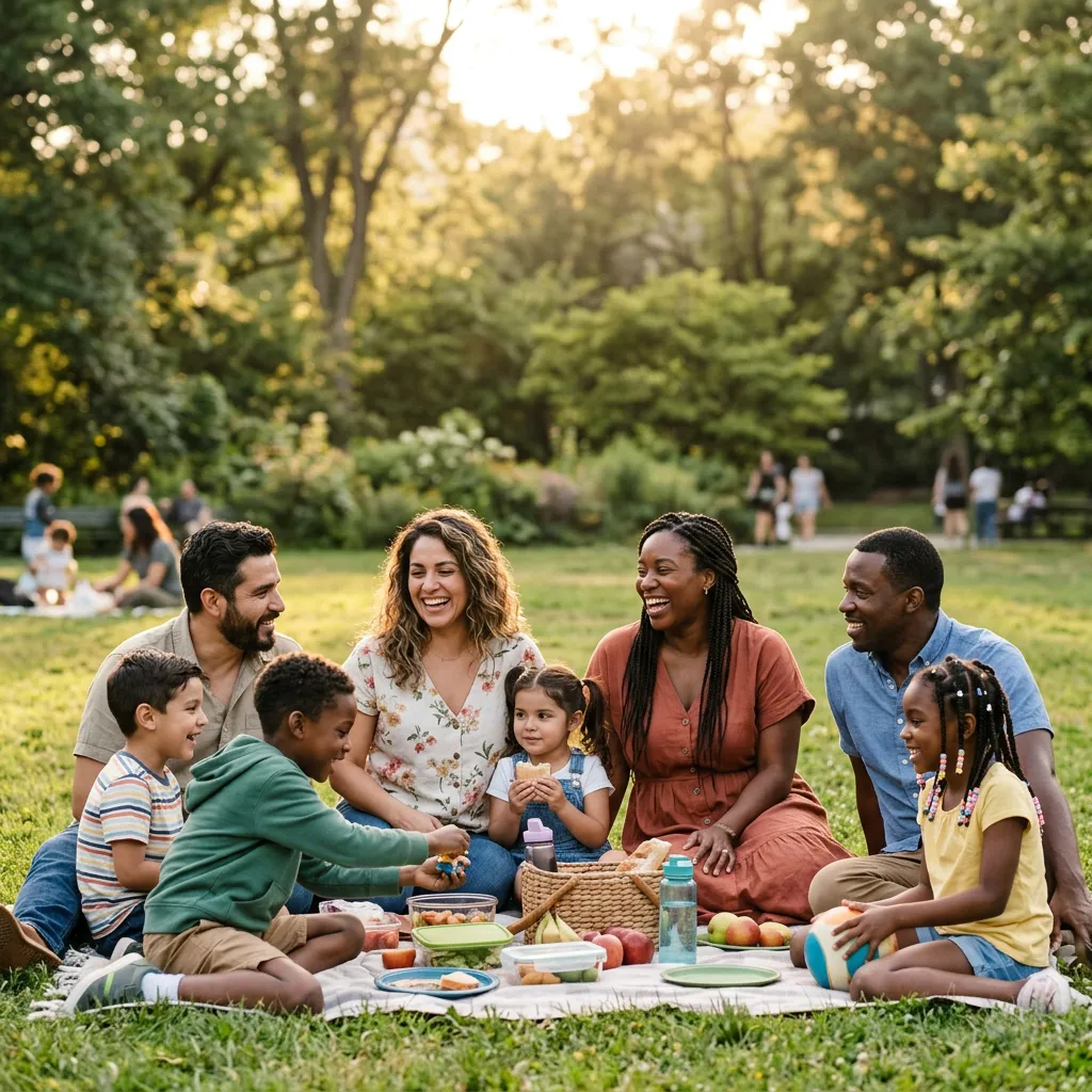 A warm, multigenerational family sharing a joyful moment outside their home