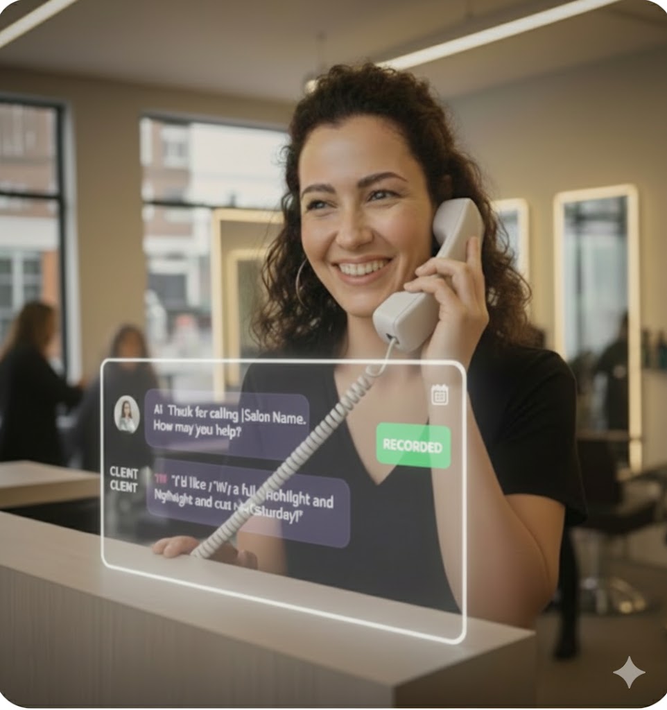 AI salon receptionist answering customer calls and taking bookings