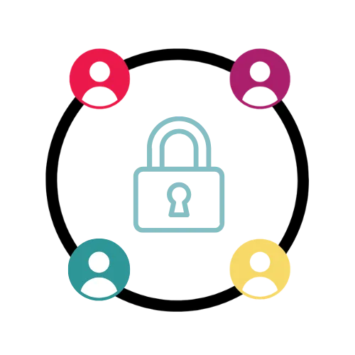 Circle with people around it and lock in the middle