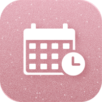 A pink calendar icon featuring a clock symbolizes time management and scheduling.