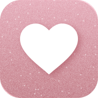 A pink heart icon is displayed prominently on a mobile app icon, symbolizing love and affection.