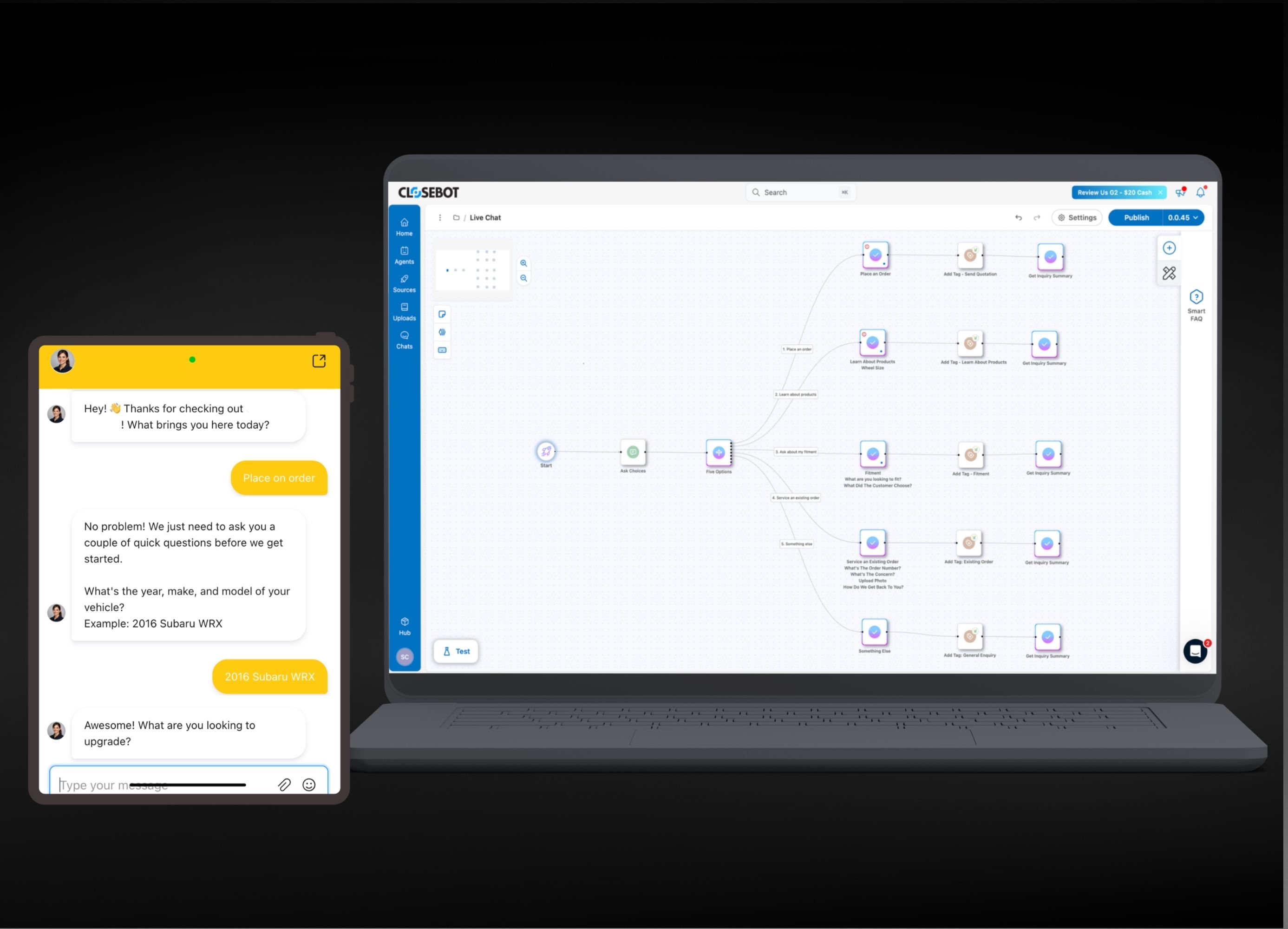 Chatbot conversational AI and chat flows screenshot