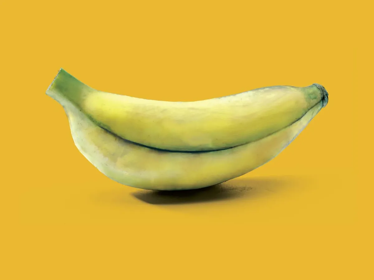 Illustration of a ripe yellow banana symbolising Mashamba Uganda’s export staples including apple bananas, sweet potatoes, and matoke, shipped fresh to global markets.