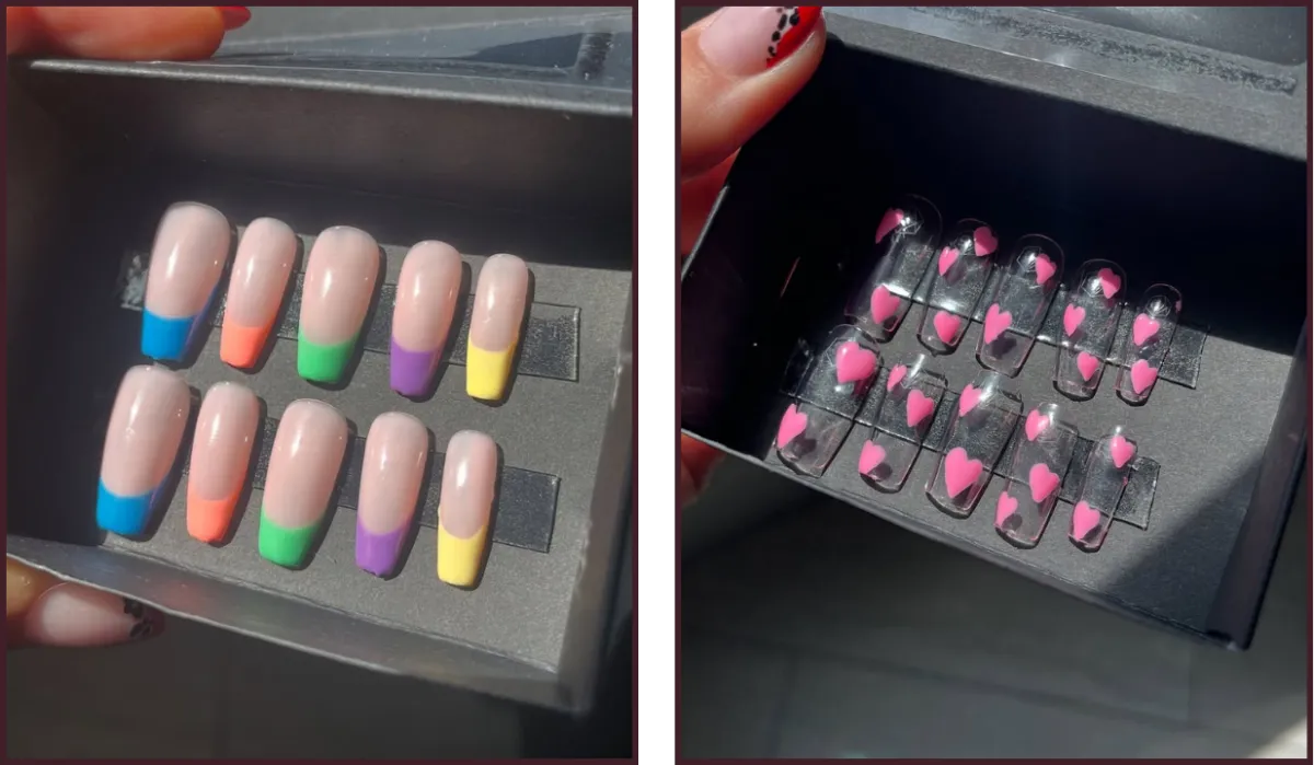 Chloe Pascarella's press on nail artwork before learning luxury techniques