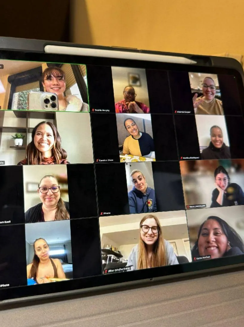 The Press On Academy members participating in a live Zoom session with founder Chloe Pascarella.