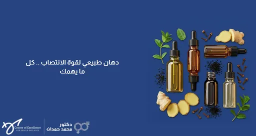 صورة توضيحية لدعامة الانتصاب الخارجية بدون جراحة مع نص "دعامة الانتصاب بدون جراحة: طريقة استخدام دعامة الانتصاب الخارجية"، على خلفية زرقاء تحمل شعار الدكتور محمد حمدان.