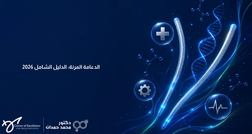 الدعامة المرنة لعلاج ضعف الانتصاب: رسم طبي يوضح مرونة الجهاز وبساطة تصميمه بضمان مدى الحياة - الدكتور محمد حمدان (110 أحرف)