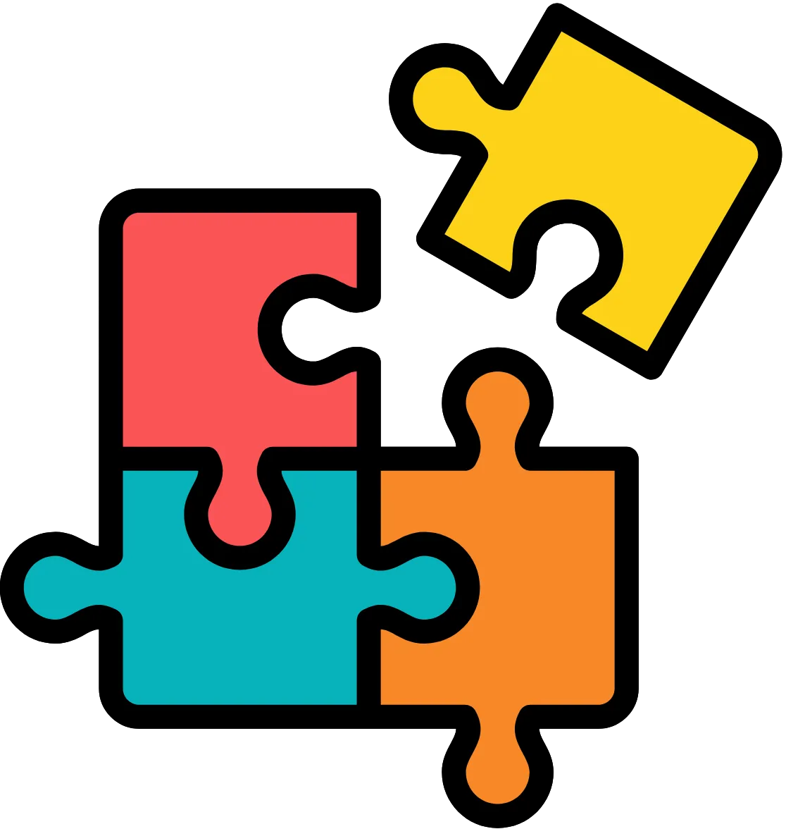 Four colorful puzzle pieces.