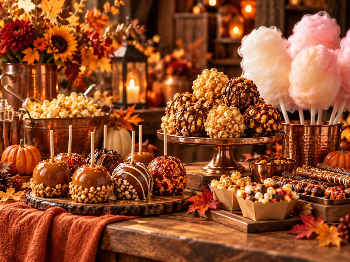 Warm artisan fall concessions with cider donuts and caramel apples