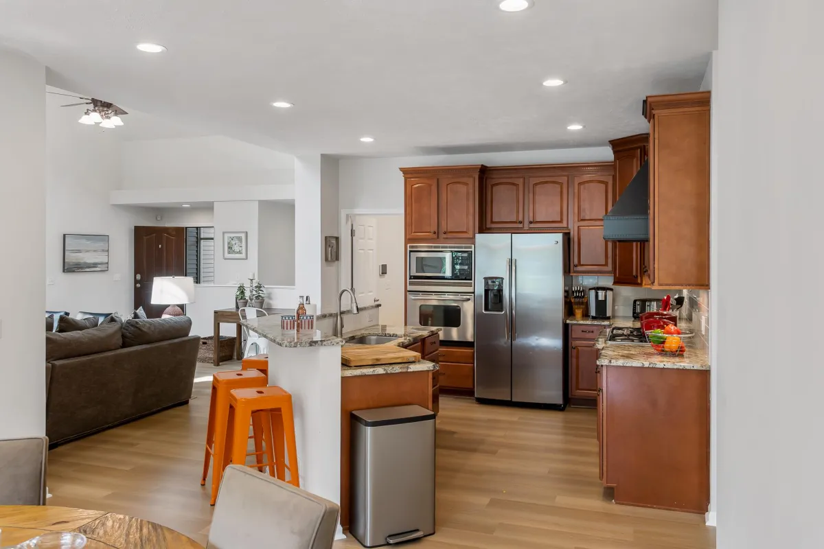 alt="Fully stocked chef's kitchen in Holland, MI vacation home with everything needed for gourmet cooking and entertaining"