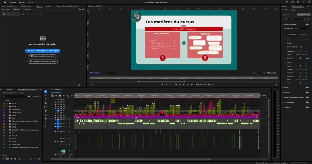 Capture d'écran du projet Premiere Pro de la vidéo de Dual Diploma