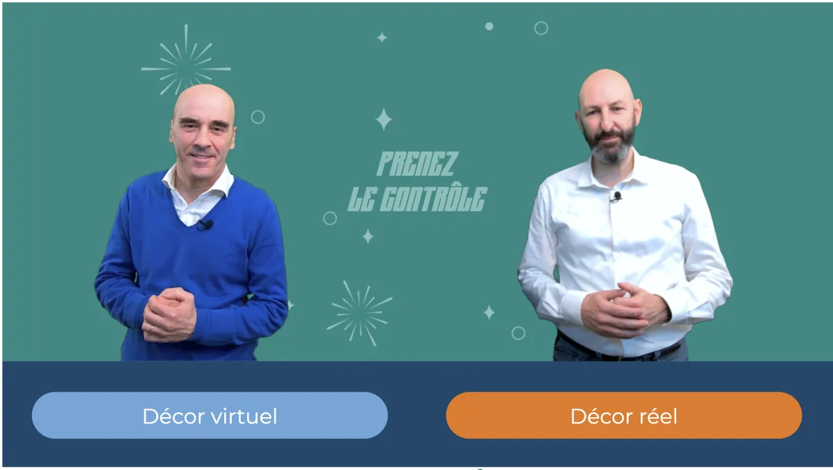 Écran de présentation d'une vidéo à embranchements avec deux choix : décor virtuel et décor réel.