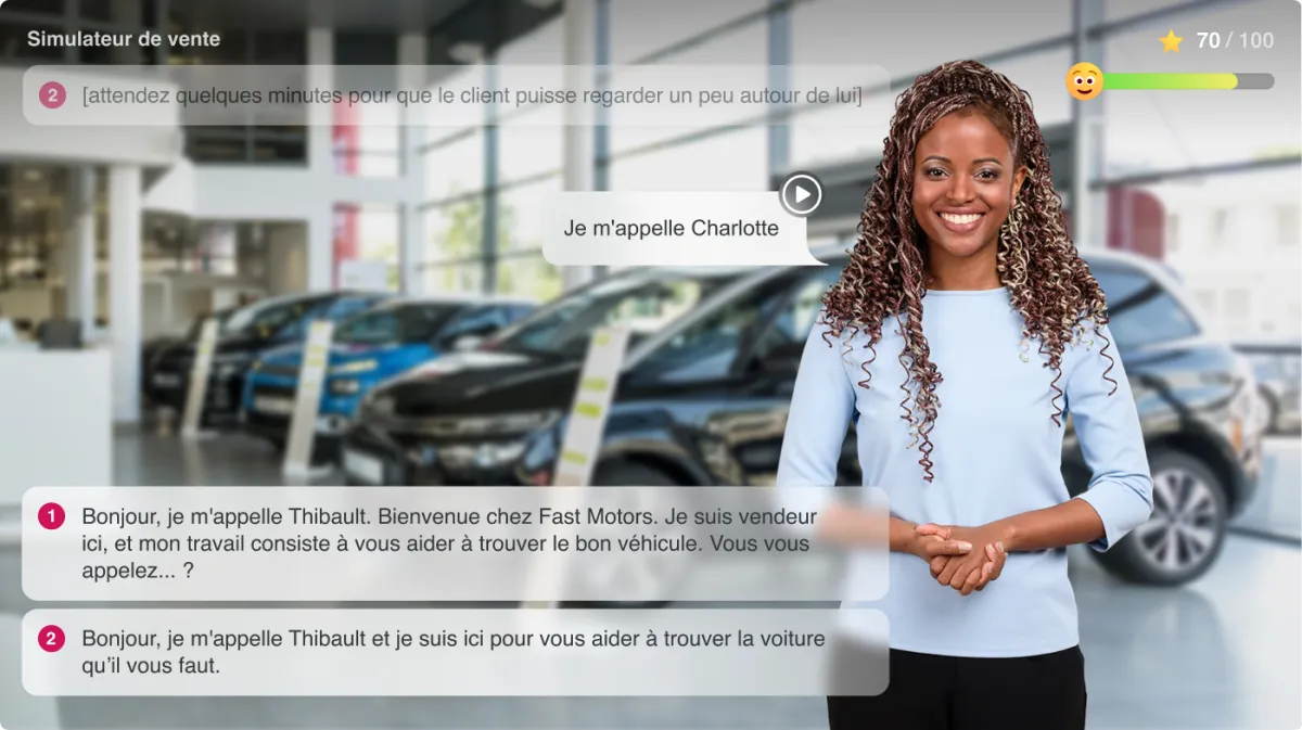 Image d'une capture d'écran d'une simulation de dialogue sur iSpring Suite