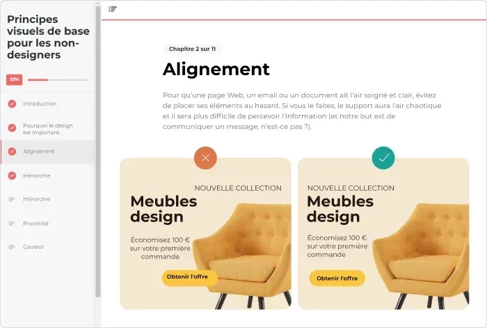 Capture d'écran d'un module de cours visionné avec iSpring Cloud
