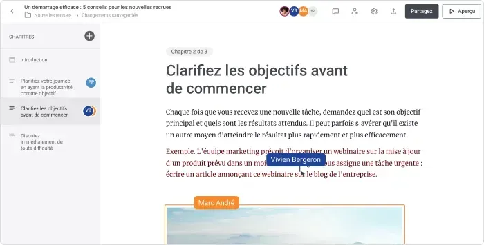 Capture d'écran d'une production collaborative sur iSpring Cloud