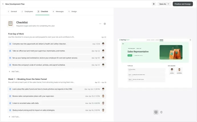 Capture d'écran d'un plan de développement sur iSpring Learn