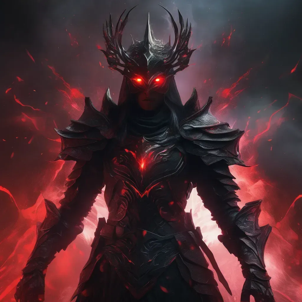 „Sötét páncélba öltözött, démoni sisakot viselő isten vörösen izzó szemekkel és lángoló energiával körülvéve, a  Mordrath pusztítás megtestesítője.”
