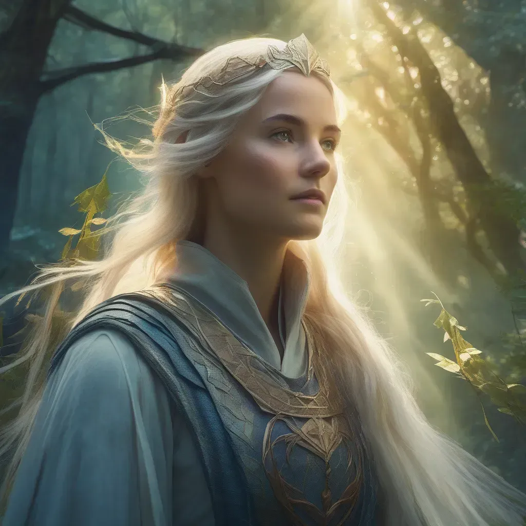 „Tavasz istennője, fiatal elf-szerű nő virágok között, arany fényben fürödve, hosszú szőke hajjal és elegáns ruhában, a természet újjászületésének megtestesítője.”