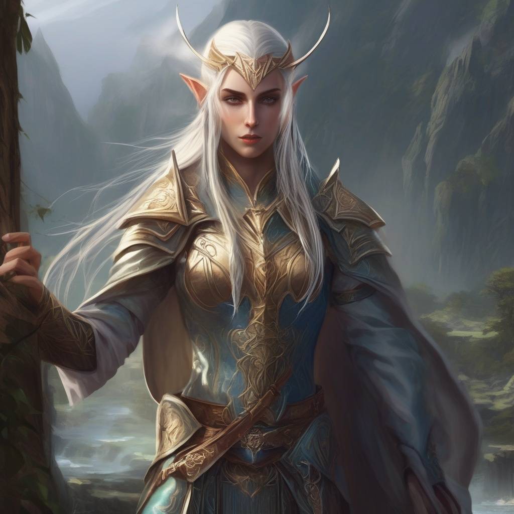 „Nemes tünde faj Ykarus világában – ősi tünde arisztokrácia, kecses és mágikus harcos portréja”