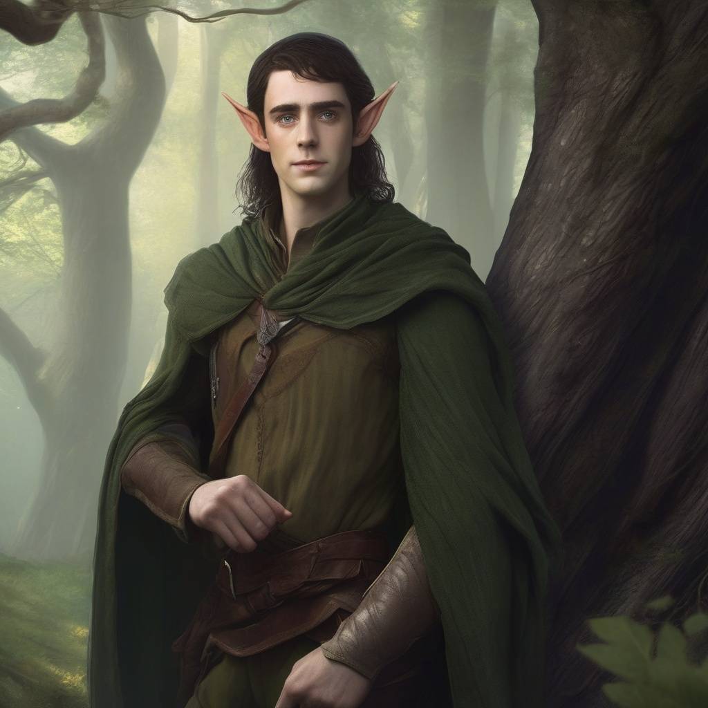 „Fél tünde faj Ykarus világában – ember és tünde örökség keveréke, harcos karakter illusztráció”