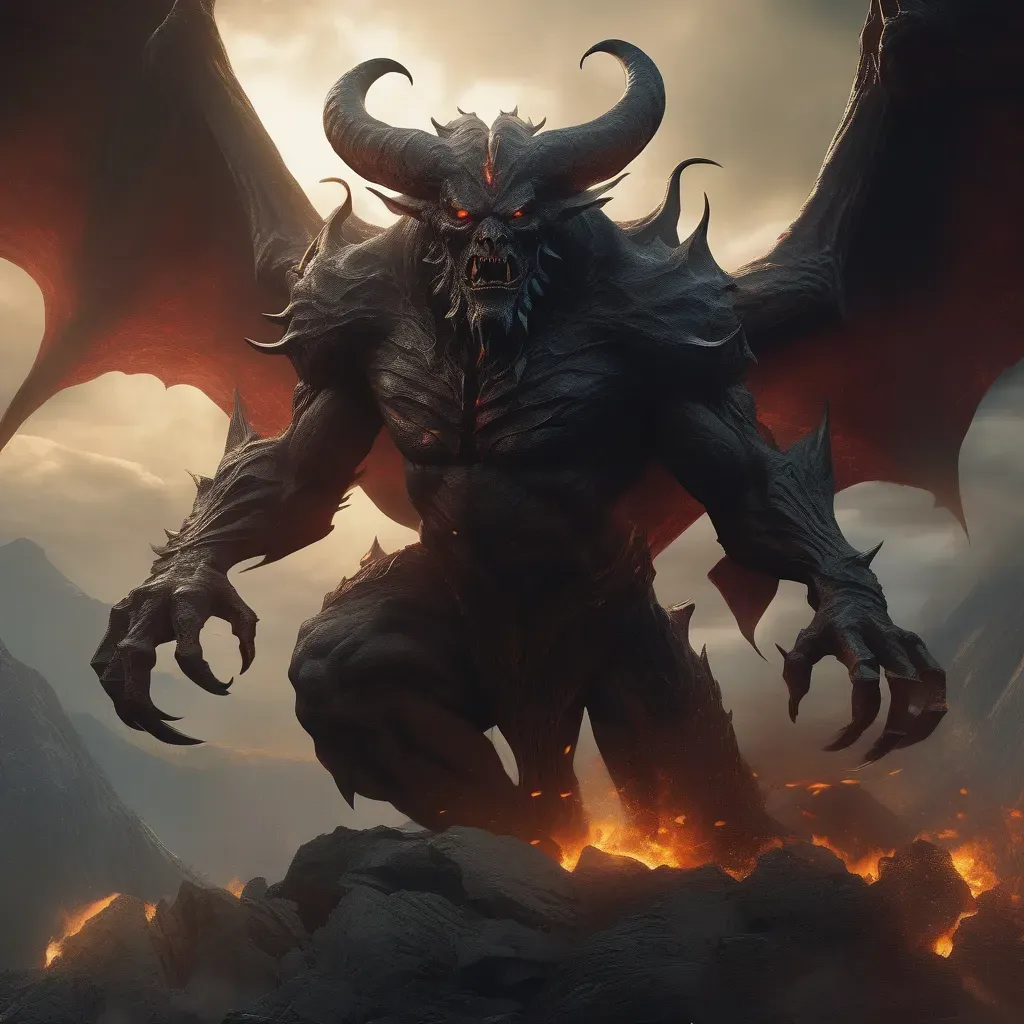 „Óriási, szárnyas felsőrendű démon Ykarus világából, lávamező fölött állva pusztító erővel.”