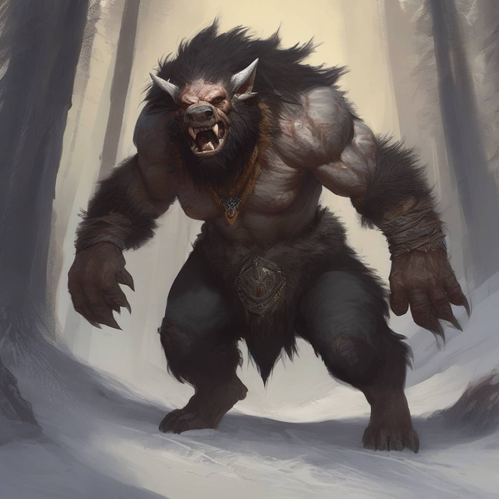 „Disznó-ember alakváltó Ykarus világában, vadkan-szerű, erőteljes bestia törzsi környezetben, a Nyugalom Öble hófödte vadonjában.”