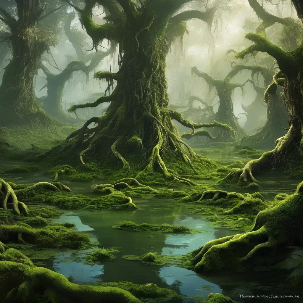 „Az Őrület mocsara az Ykarus világában – hatalmas, veszélyes mocsárvidék eltorzult fákkal és mérgező levegővel, ahol agresszív lények folyamatos harcban élnek.”