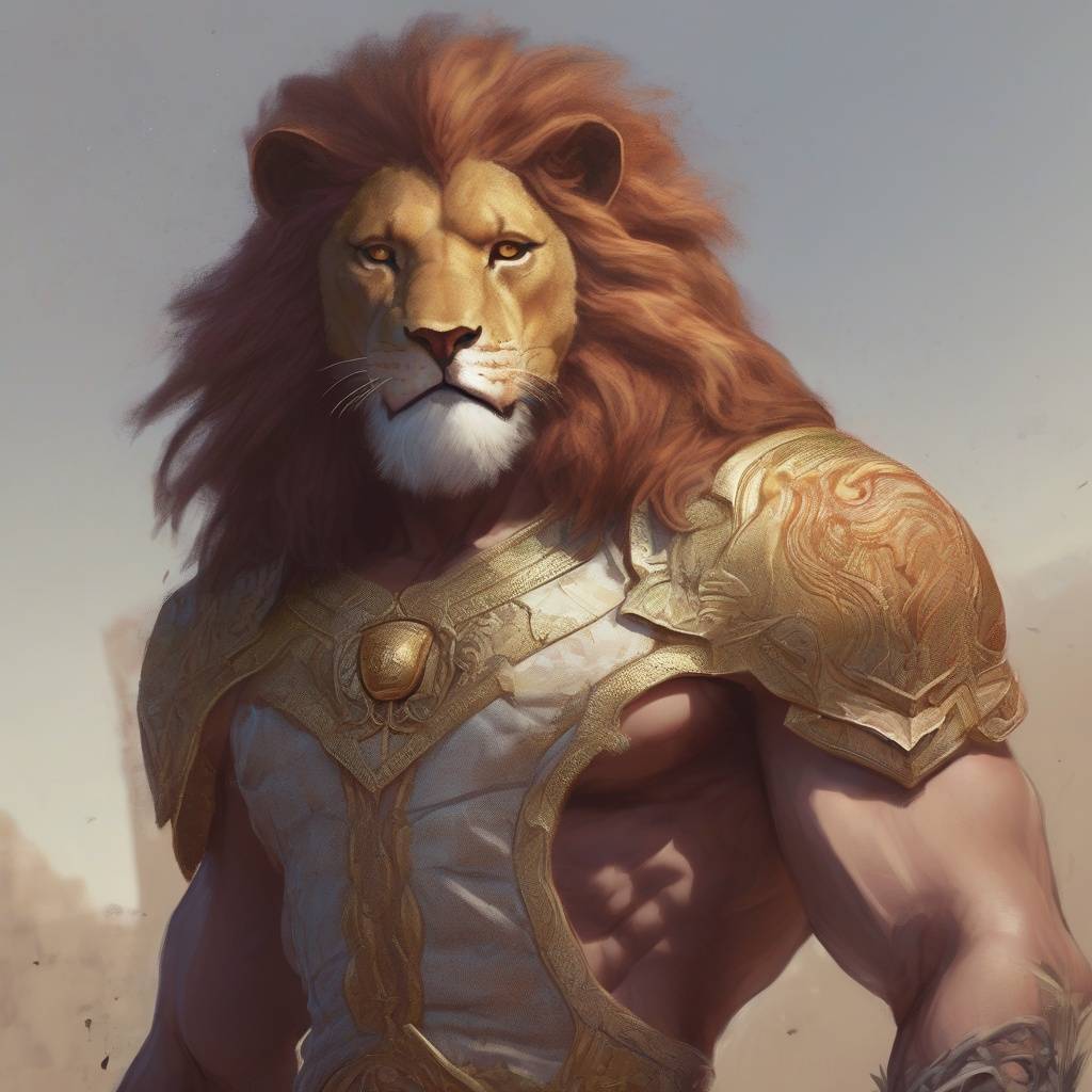 „Oroszlán-ember az Ykarus világában – büszke, erőteljes alakváltó harcos aranyozott páncélban, az Ismeretlen Földek szavannáin élő törzsi uralkodó faj megtestesítője.”