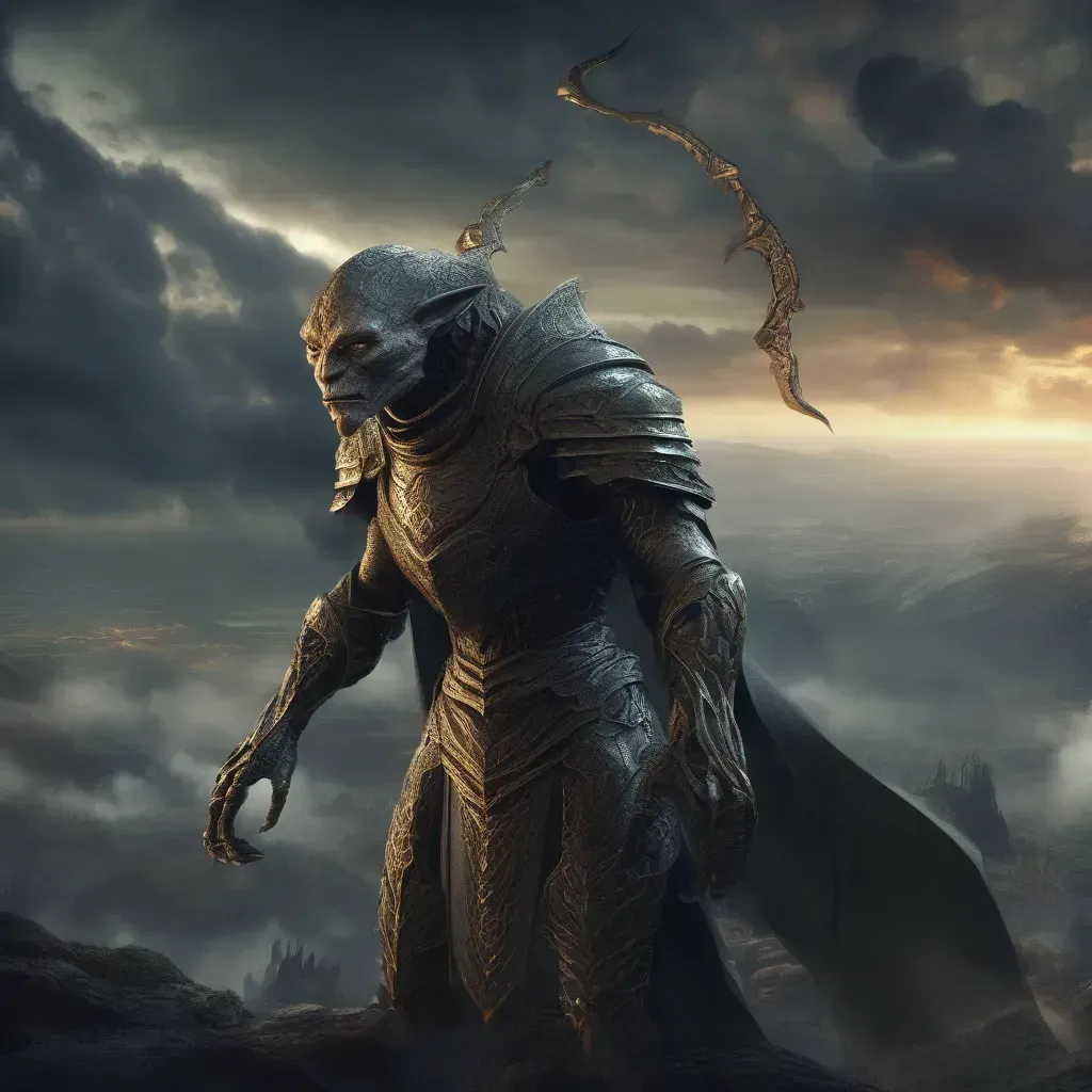 Árnyszülött lény az Árnyvilágból, intelligens és független humanoid teremtmény sötét páncélban, nem abszolút gonosz entitás a fantasy univerzumban.